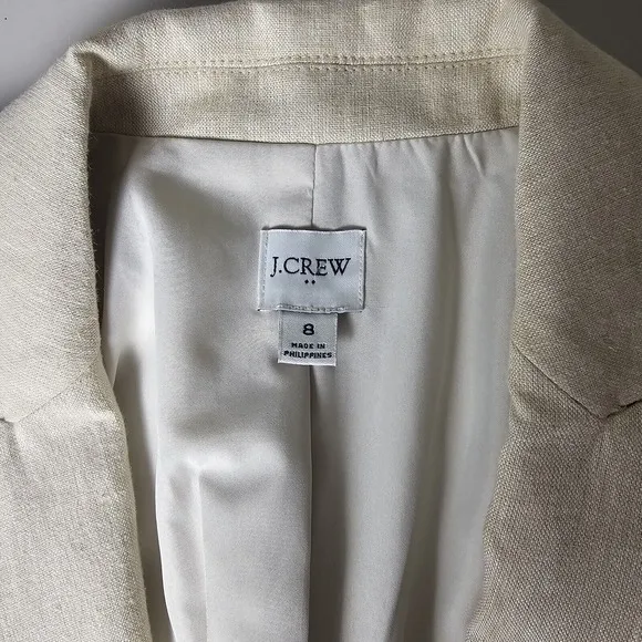 J Crew Linen Holland Blazer Ivory 8 AL221 Lined Notch Collar Office Work Classic