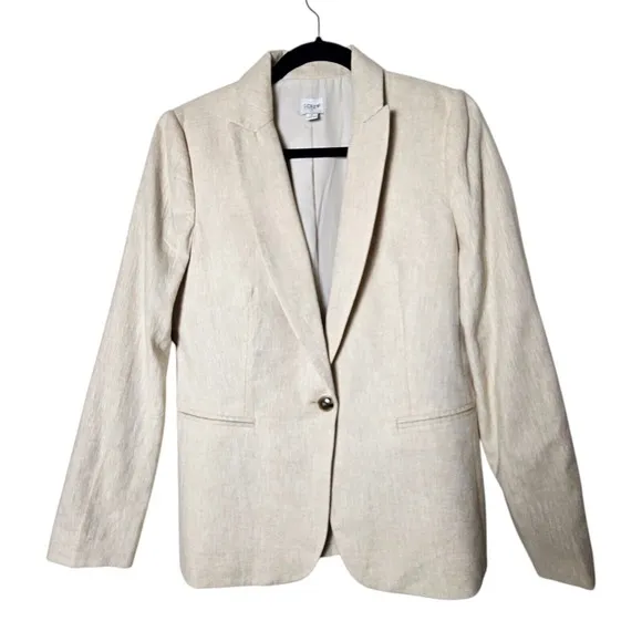 J Crew Linen Holland Blazer Ivory 8 AL221 Lined Notch Collar Office Work Classic