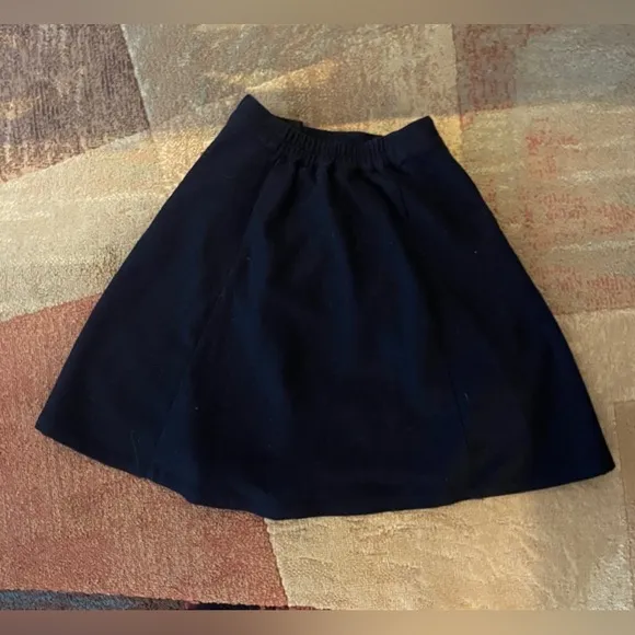 Japanese Pocketed High Waisted Brass Button Elastic Waist Lined Wool Blend Skirt