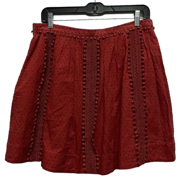 J.Crew Swiss Dot Pom Pom Mini Skirt Womens Size 6 Red Style A6263 Lined