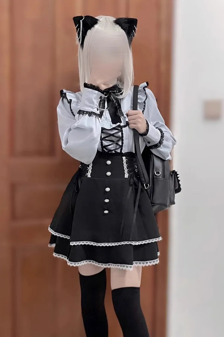 Jirai Kei High Waisted Bowknot Lace Lace-Up Sweet Lolita Skirt 2 Colors