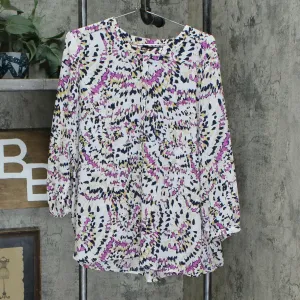JM Collection Women's 3/4-Sleeve Printed Pleat Back Blouse Pink XL