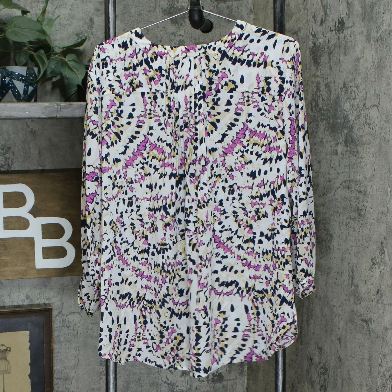 JM Collection Women's 3/4-Sleeve Printed Pleat Back Blouse Pink XL
