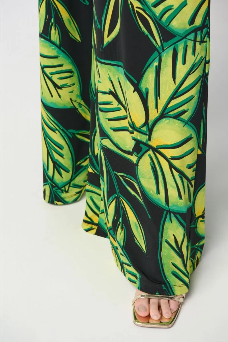 Joseph Ribkoff Black/Multi Tropical Leaf Print Pull On Wide Leg Pants 241288