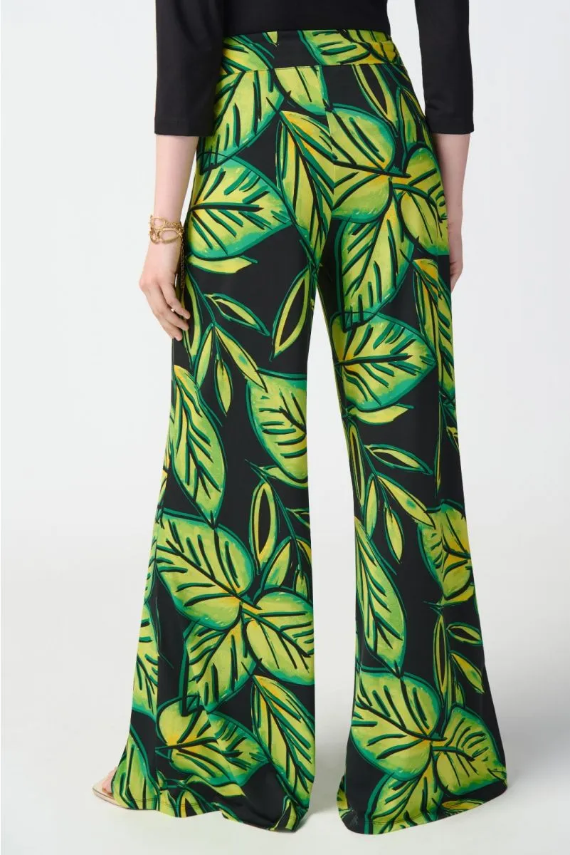 Joseph Ribkoff Black/Multi Tropical Leaf Print Pull On Wide Leg Pants 241288