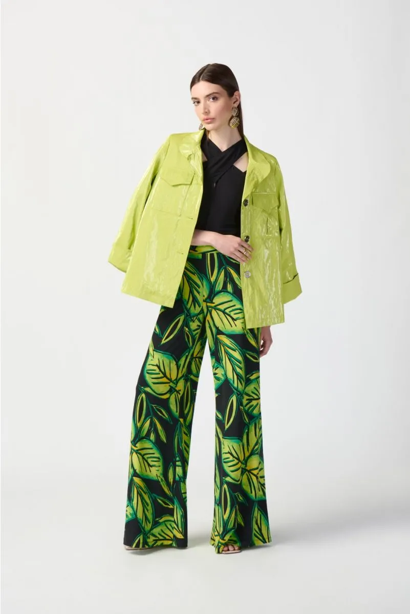 Joseph Ribkoff Black/Multi Tropical Leaf Print Pull On Wide Leg Pants 241288