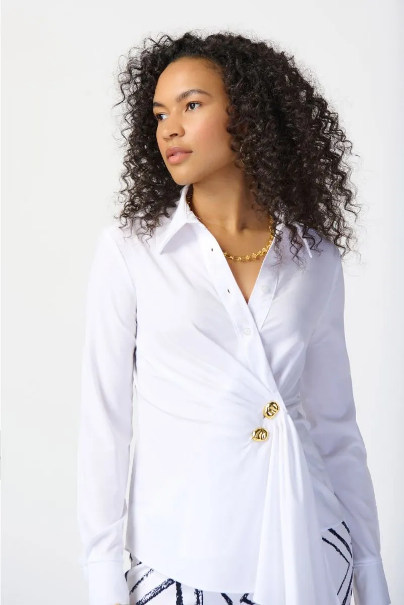 Joseph Ribkoff Pleated Wrap Front Long Sleeve Blouse 241181