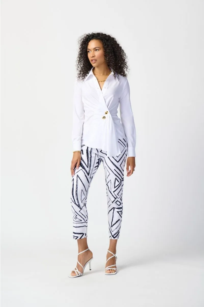 Joseph Ribkoff Pleated Wrap Front Long Sleeve Blouse 241181