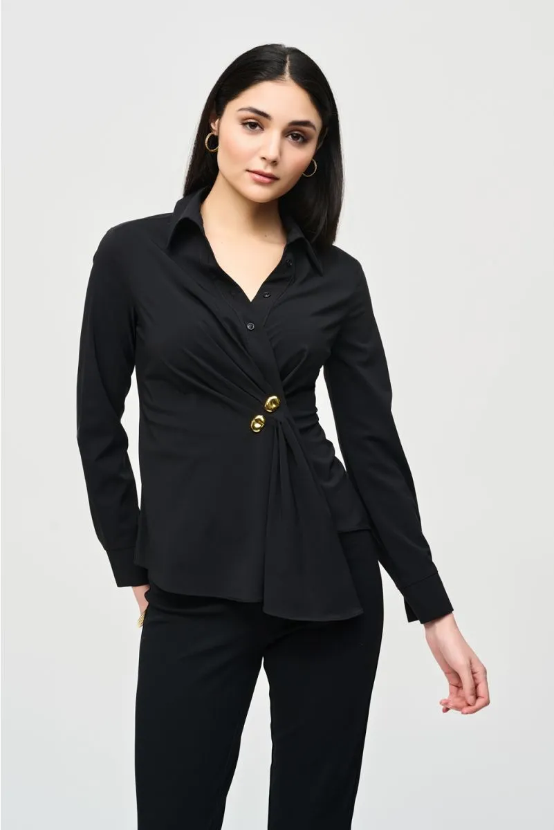 Joseph Ribkoff Pleated Wrap Front Long Sleeve Blouse 241181