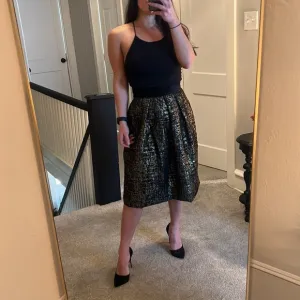 Julien Paris High Waisted Gold and Black Metallic Midi Skirt Velvet Band Size 2