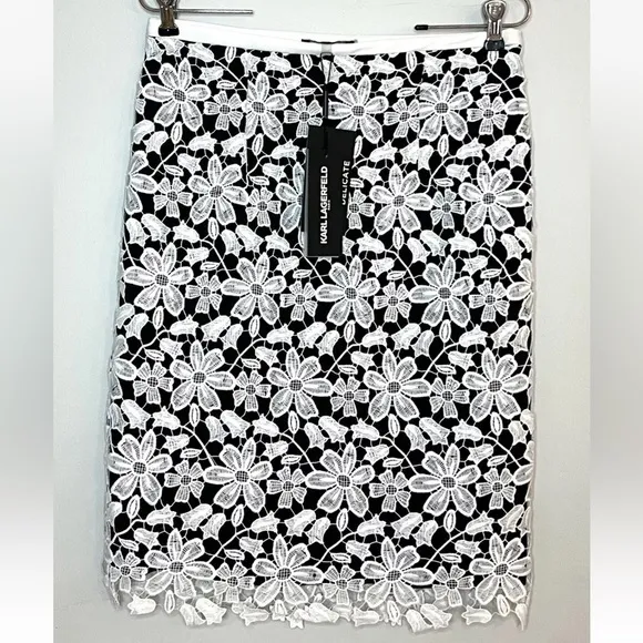 Karl Lagerfeld NEW Floral Lace Overlay Straight Pencil Skirt Sz 4
