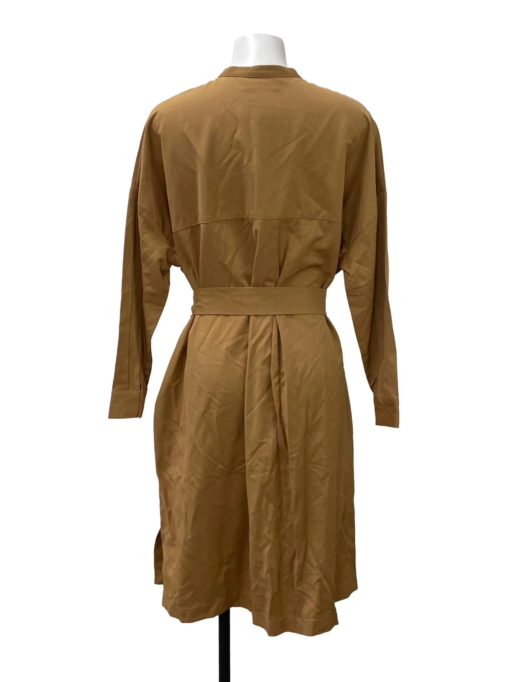 Khaki Round Neck Long Sleeve Dress
