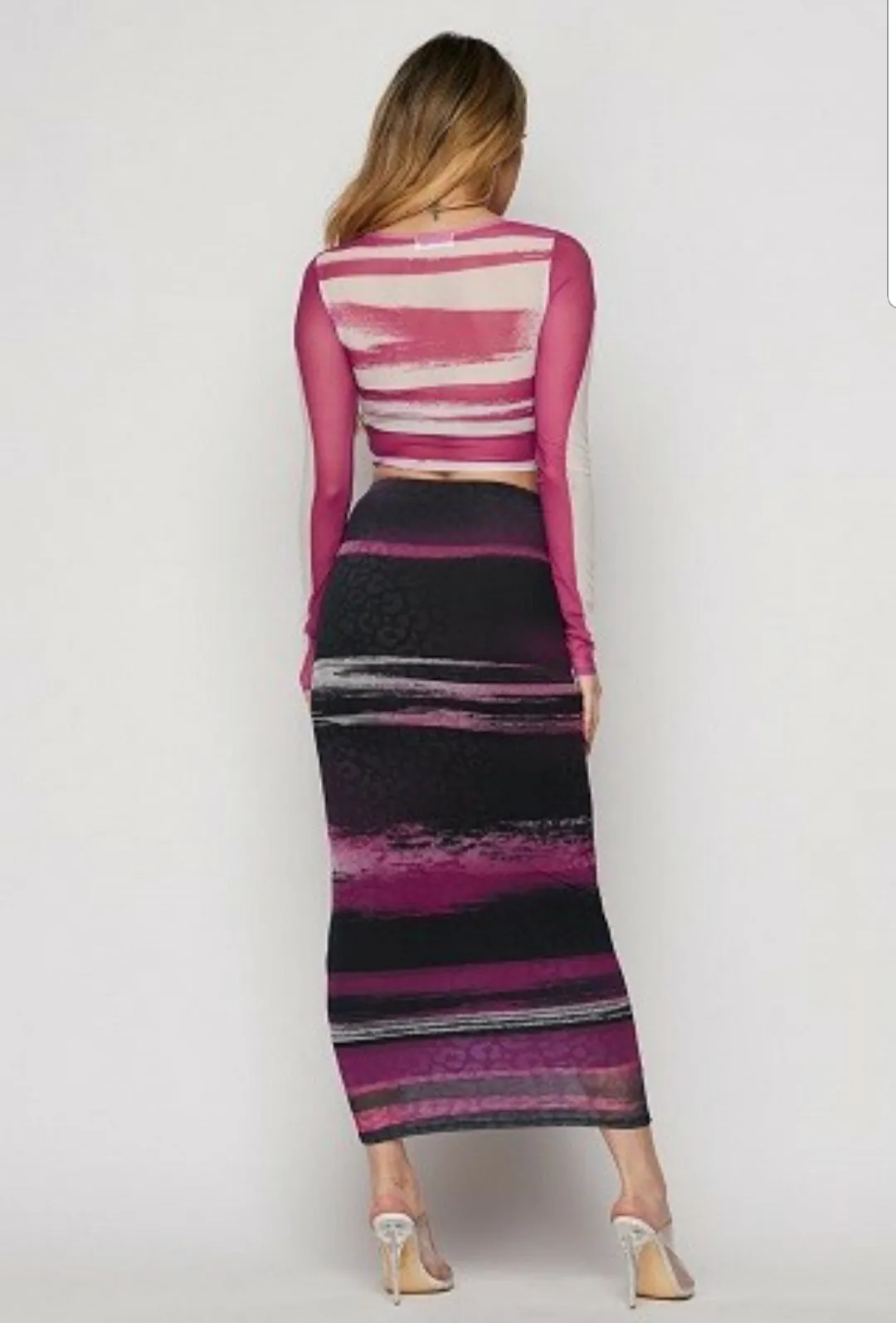 Khloe Black Purple Transparent 2 Piece Bodycon Skirt Set
