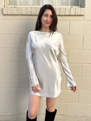 Kim Open Back Long Sleeve Mini Dress - Silver