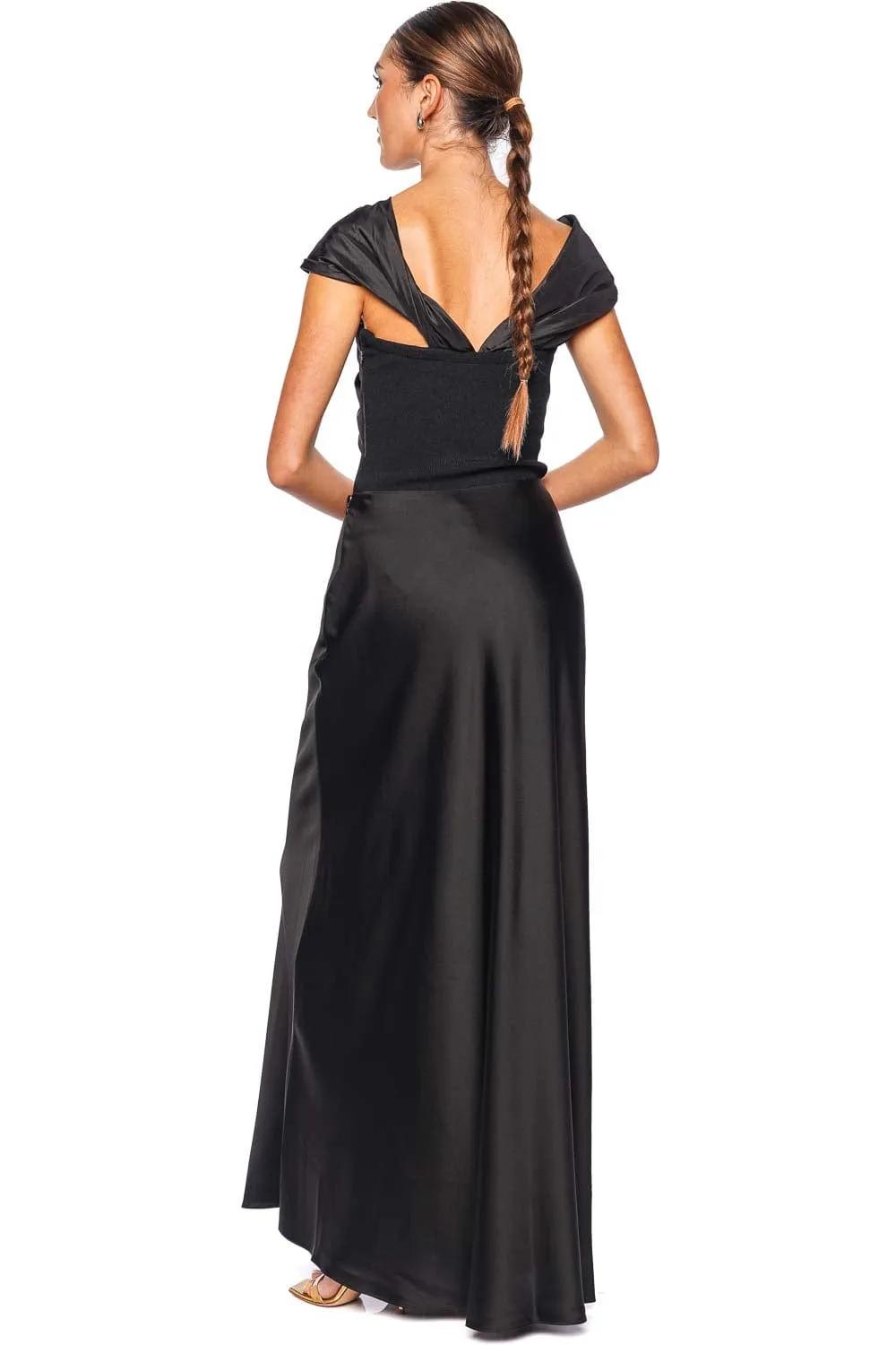 Kiri Black Straight Satin Maxi Skirt