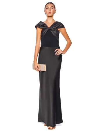 Kiri Black Straight Satin Maxi Skirt