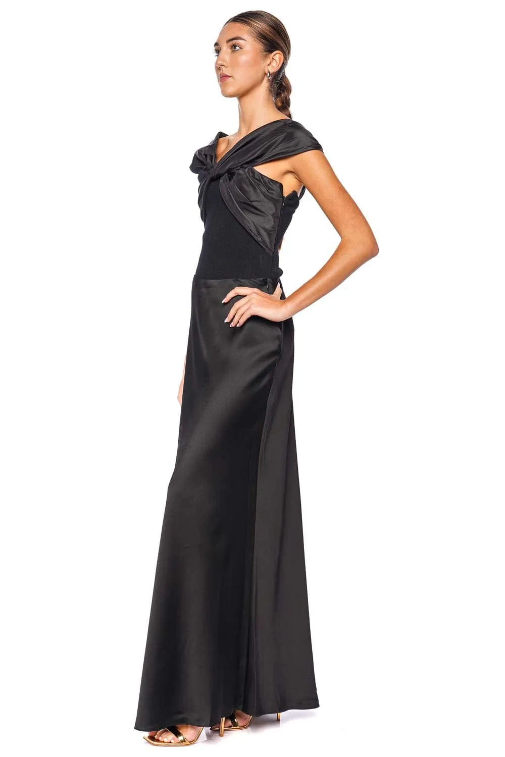 Kiri Black Straight Satin Maxi Skirt