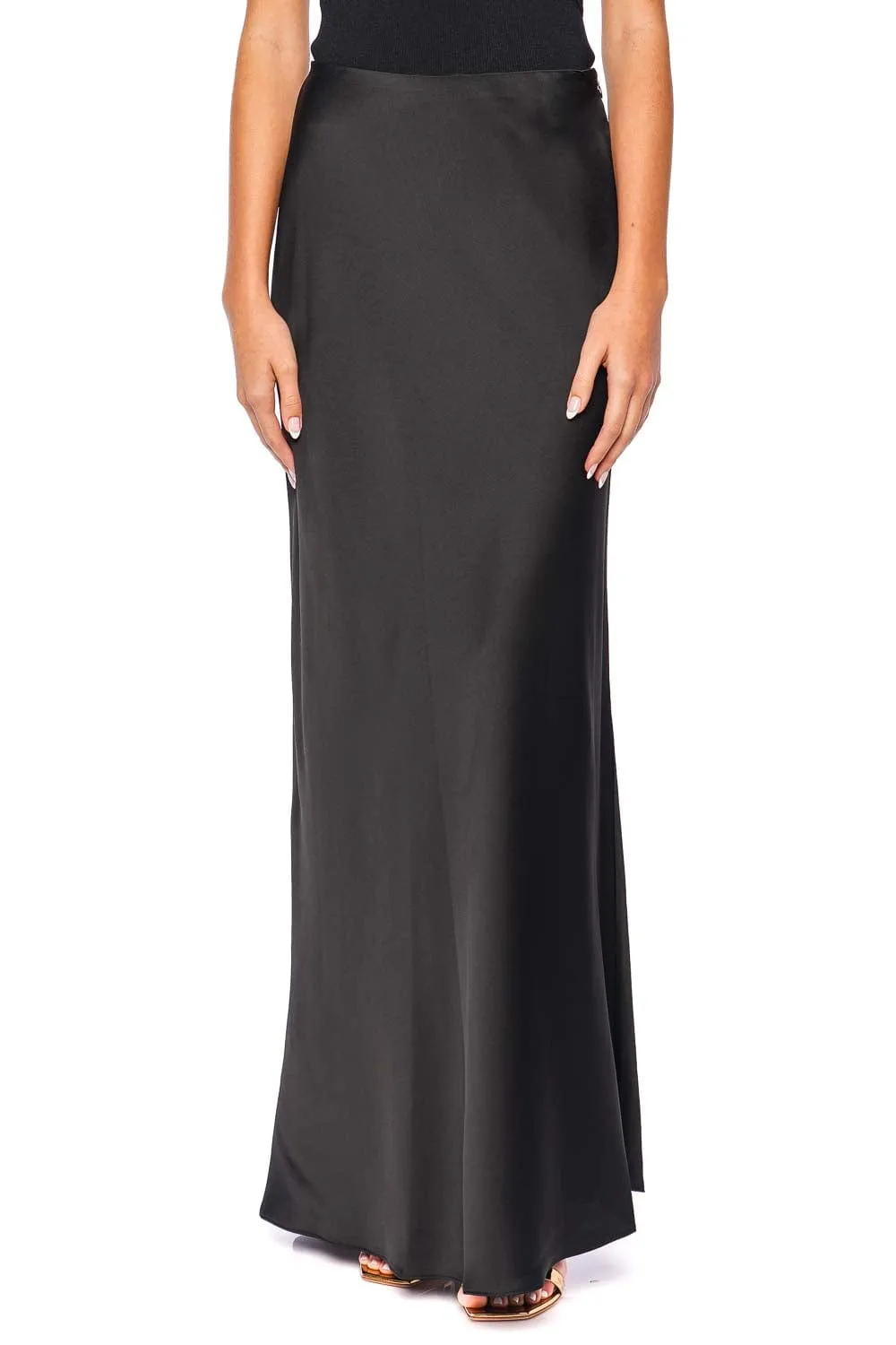 Kiri Black Straight Satin Maxi Skirt