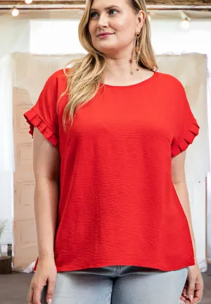 Know So Well Pleated Detail Sleeve Blouse in Red - Curvy