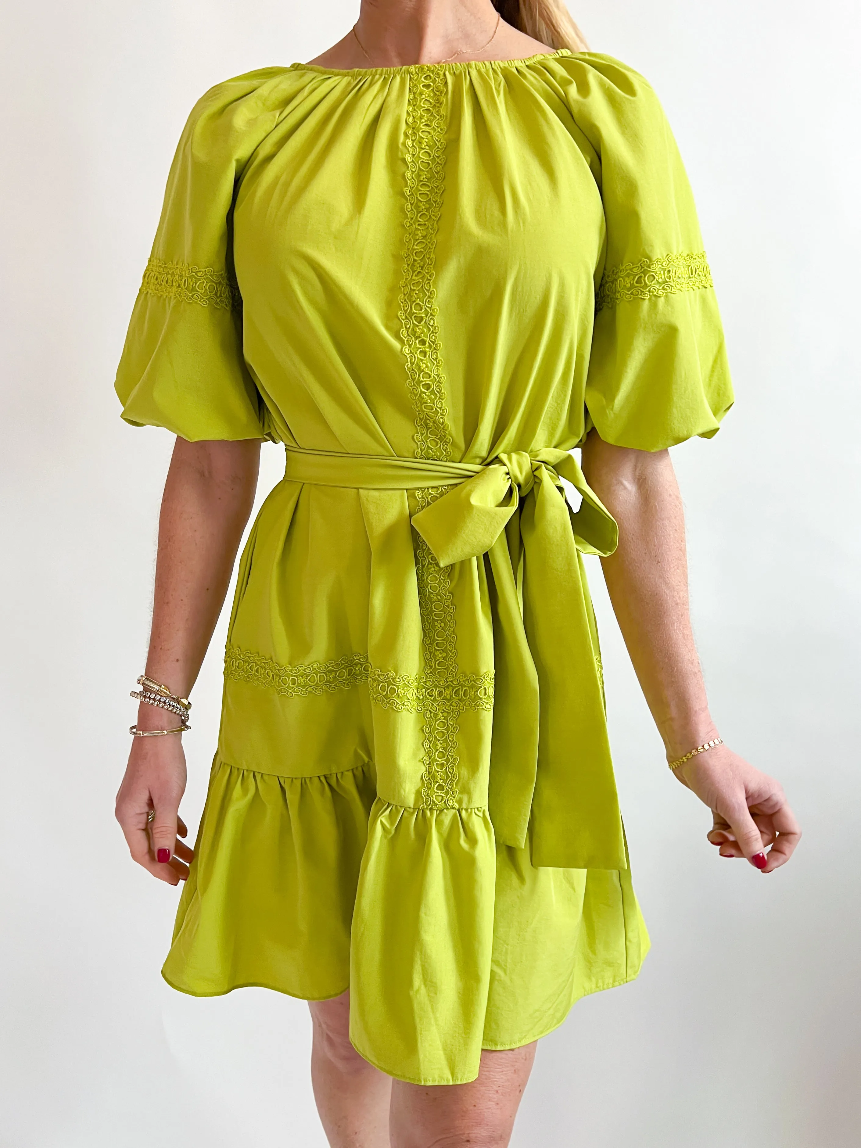 Lace Trim Puff Sleeve Dress