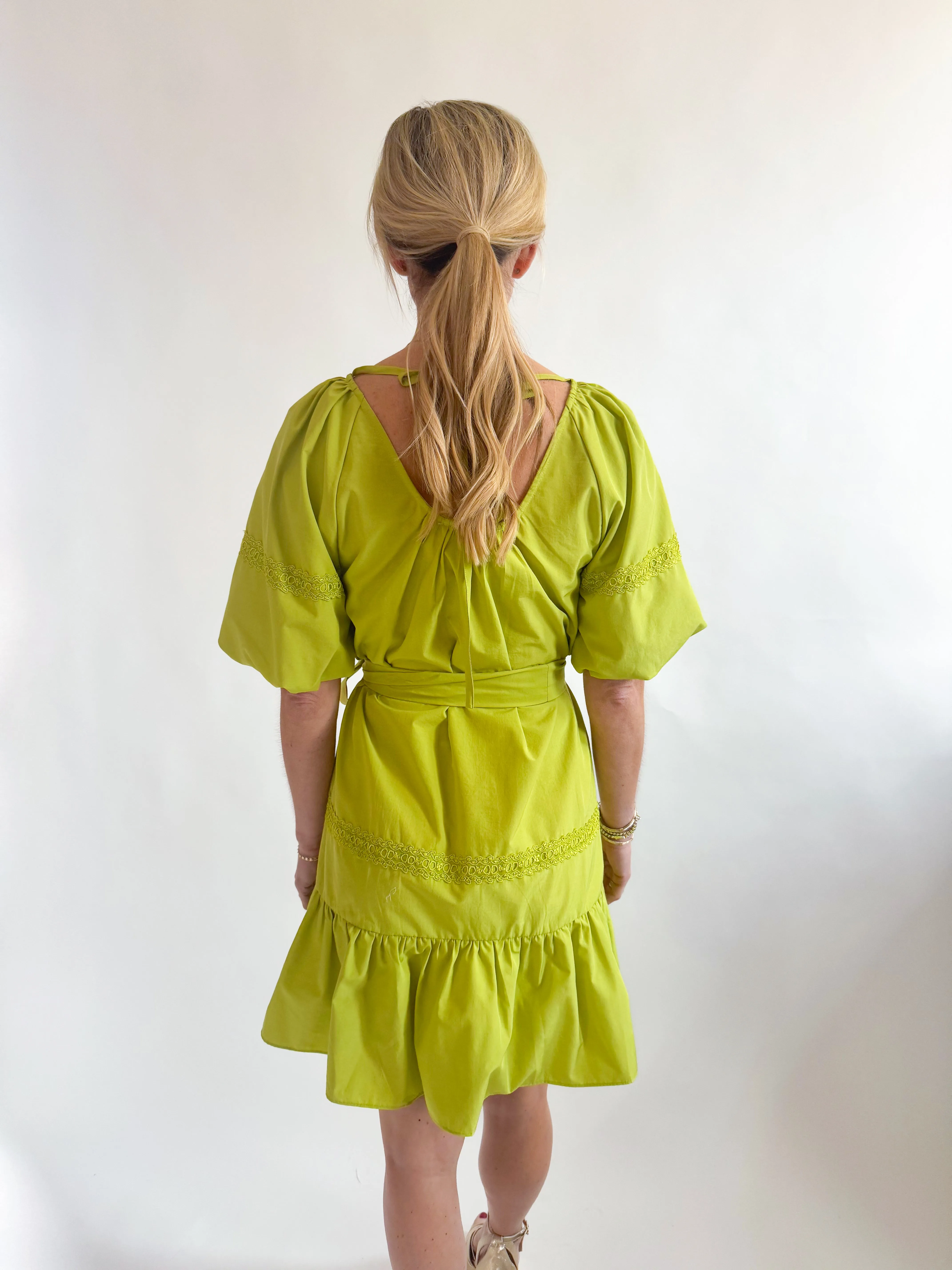 Lace Trim Puff Sleeve Dress