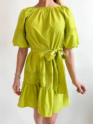 Lace Trim Puff Sleeve Dress
