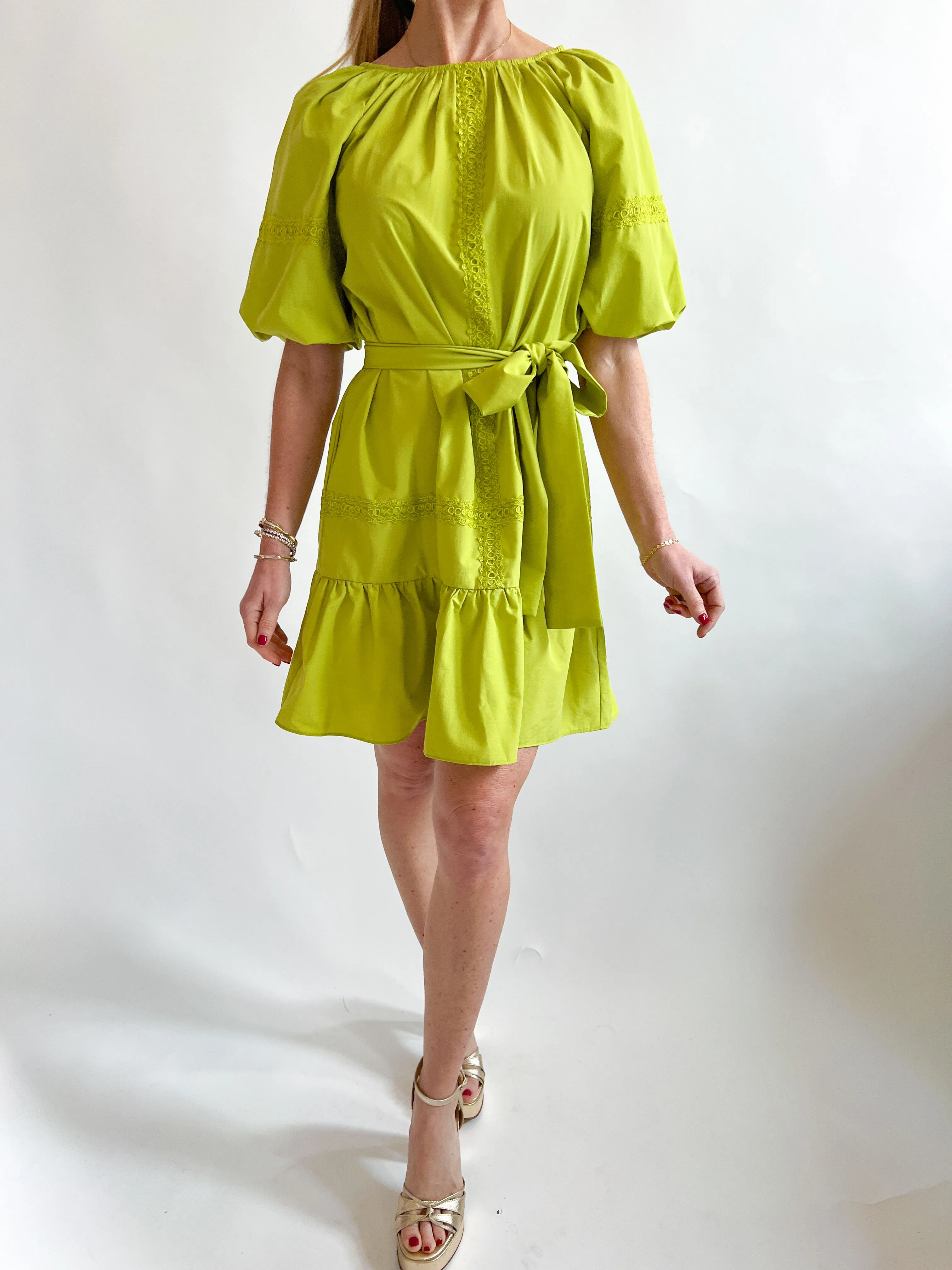 Lace Trim Puff Sleeve Dress