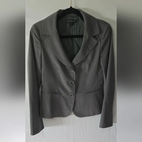Lafayette 148 New York Gray Women's 3 Button Wool Blend Blazer Size 4