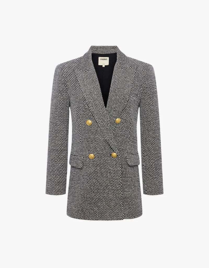 L'agence Riva Oversized Knit Blazer in Black, Ivory & Gold
