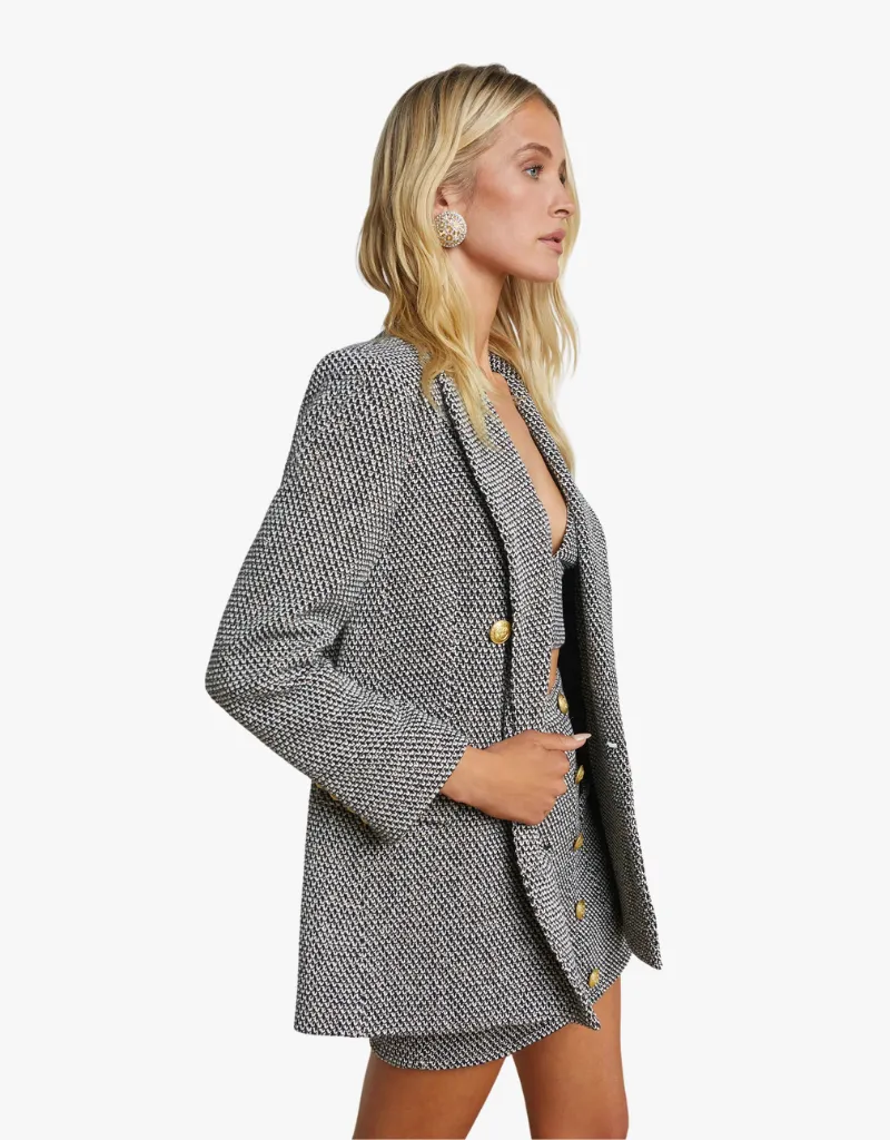 L'agence Riva Oversized Knit Blazer in Black, Ivory & Gold