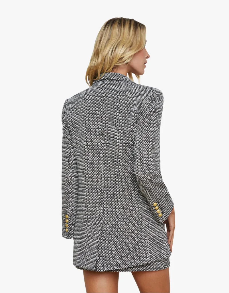 L'agence Riva Oversized Knit Blazer in Black, Ivory & Gold