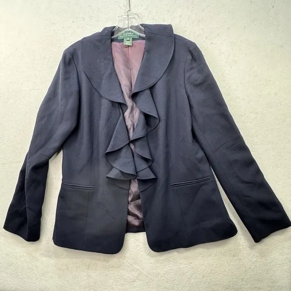 LAUREN RALPH LAUREN Women Jacket Blazer BLUE Size 10 Worsted Wool Made In USA