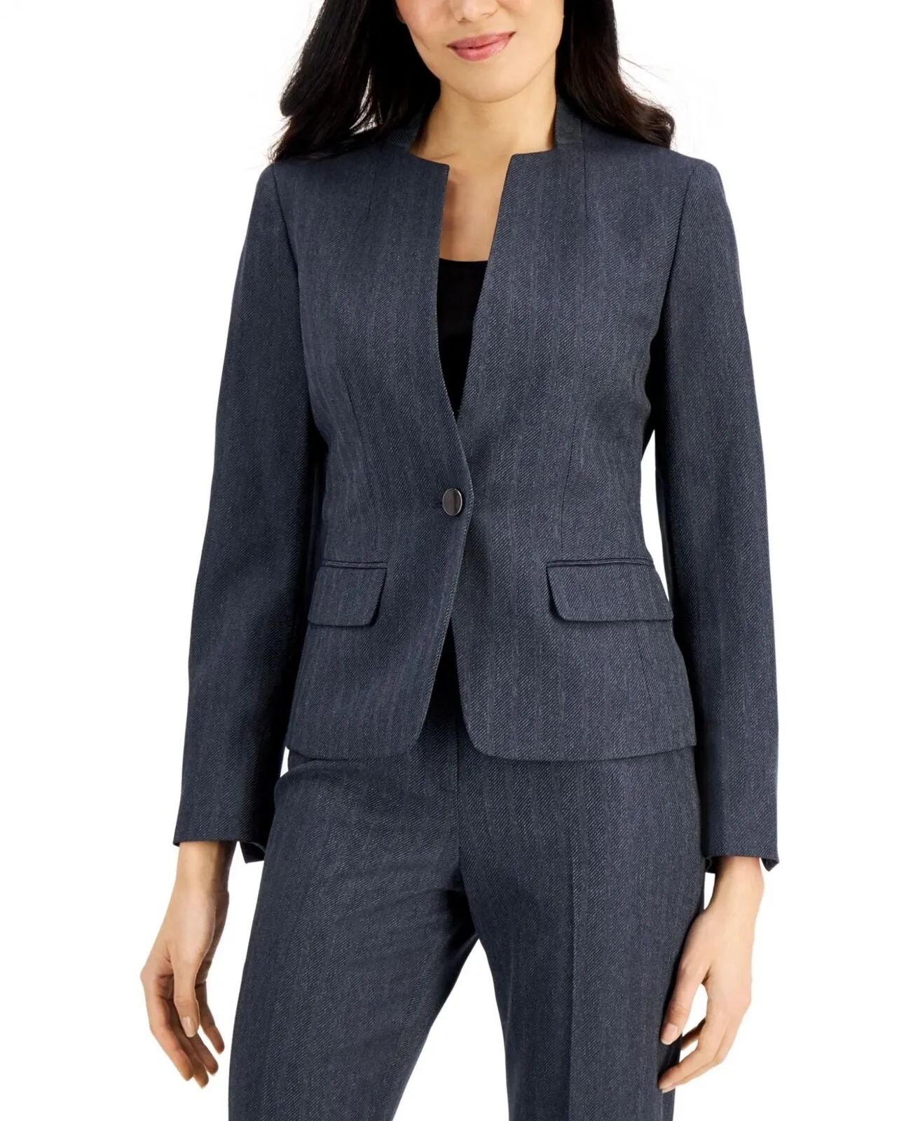 Le Suit Womens Stand-Collar Single-Button Suit Jacket 50040459 Denim Blue 14