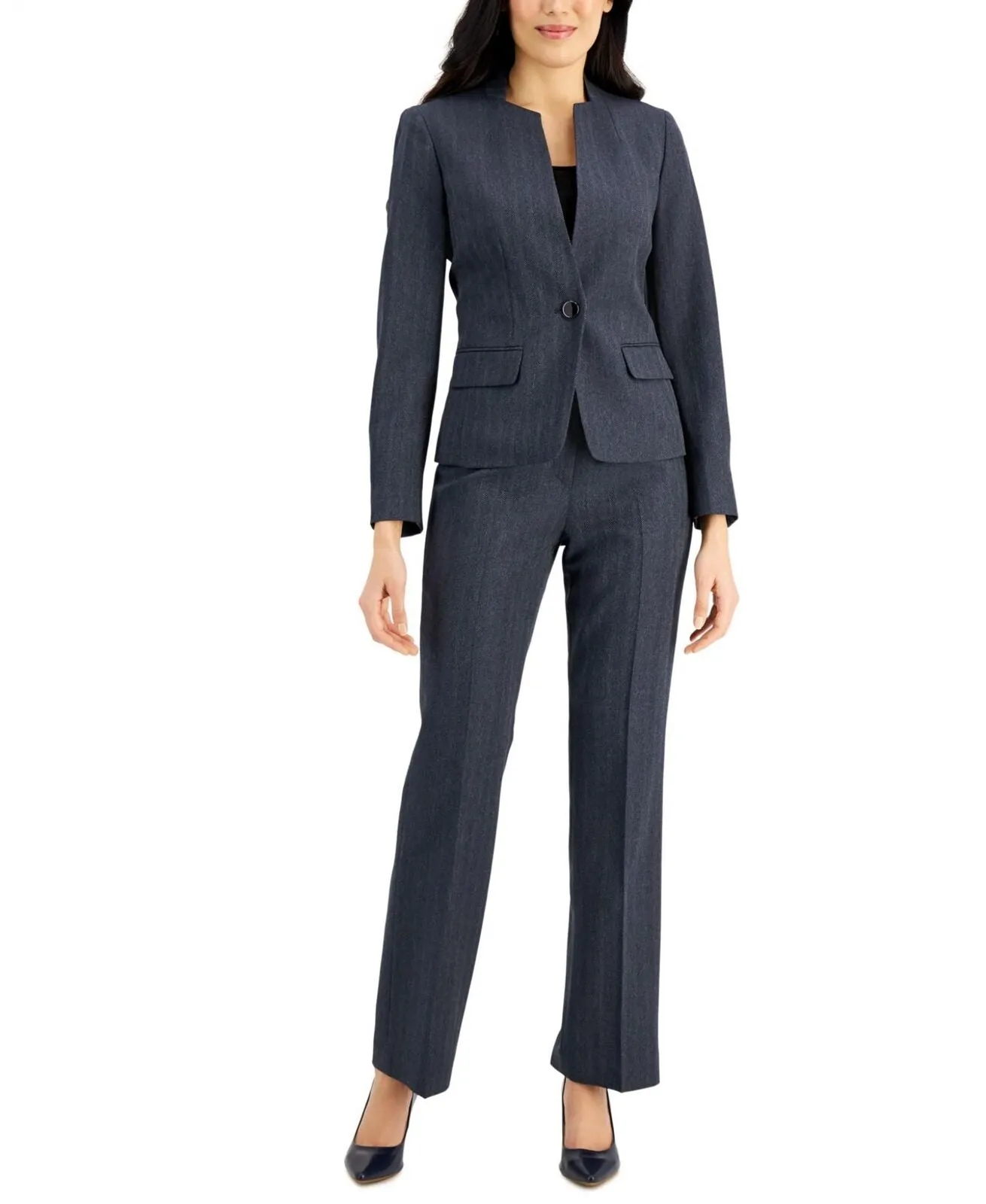 Le Suit Womens Stand-Collar Single-Button Suit Jacket 50040459 Denim Blue 14