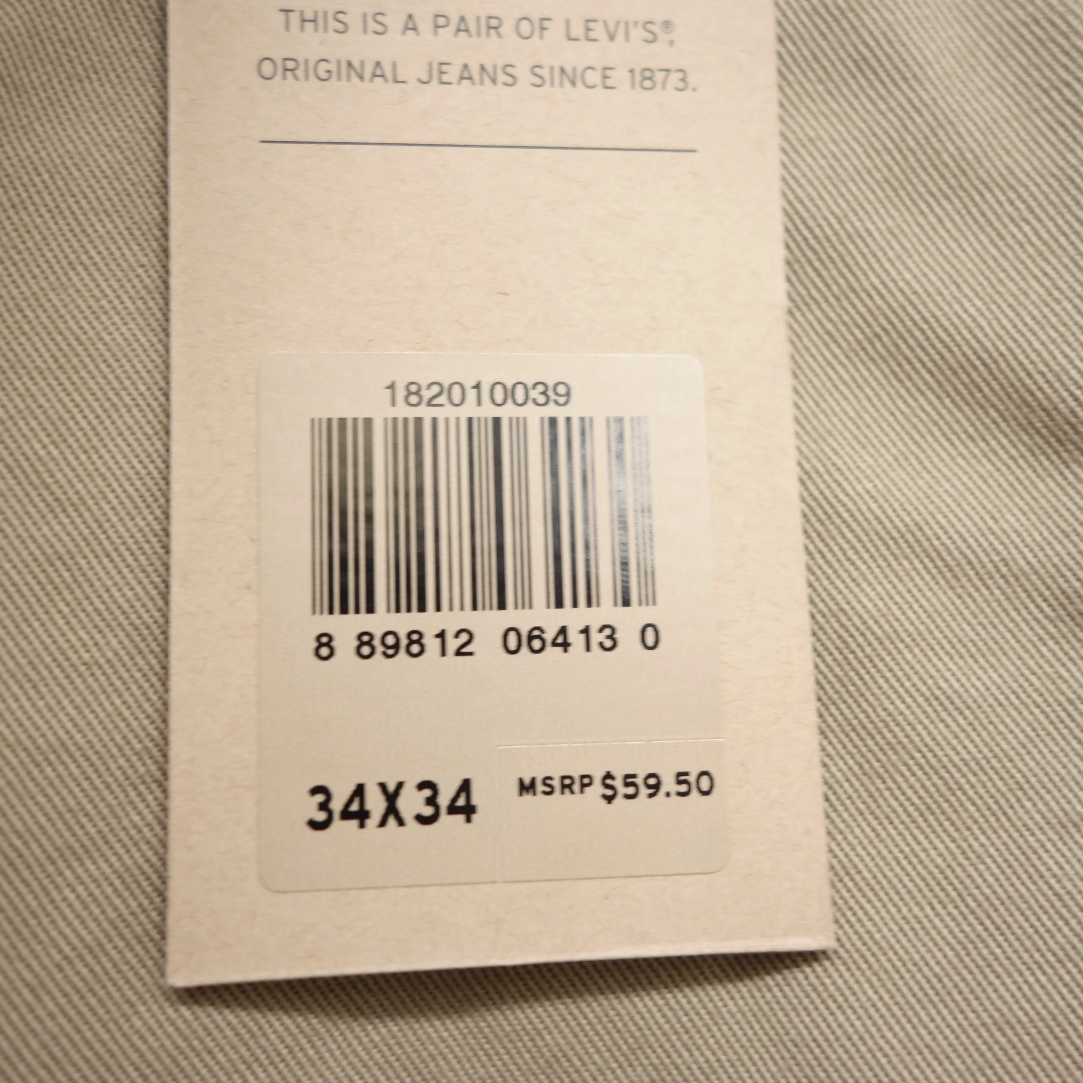 Levi's Mens Straight Stretch Light Khaki Twill Chino Dress Pants Size 34 x 34