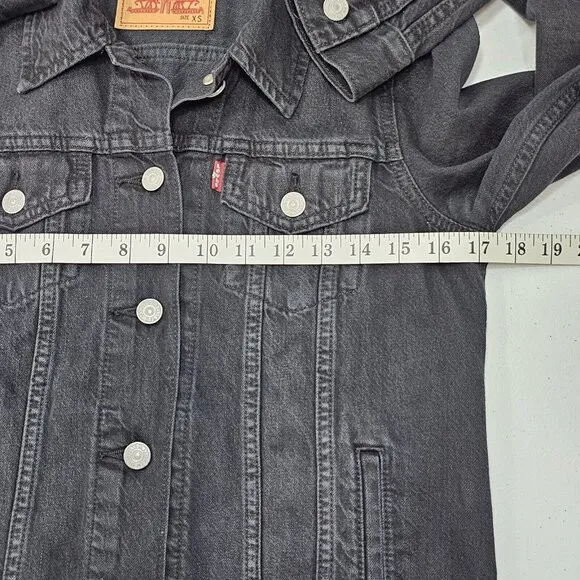 Levis Womens Denim Trucker Jacket Size XS Black Denim Dark Wash Button Front