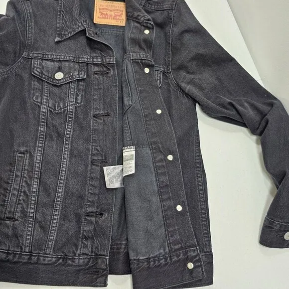 Levis Womens Denim Trucker Jacket Size XS Black Denim Dark Wash Button Front