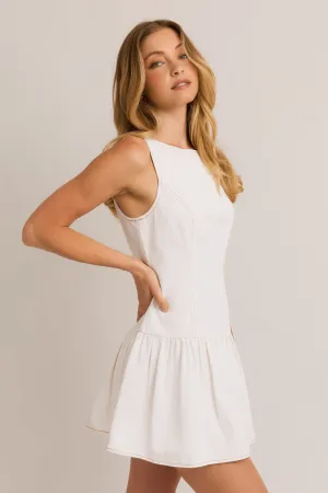 Lively Boat Neck Denim Dress in White