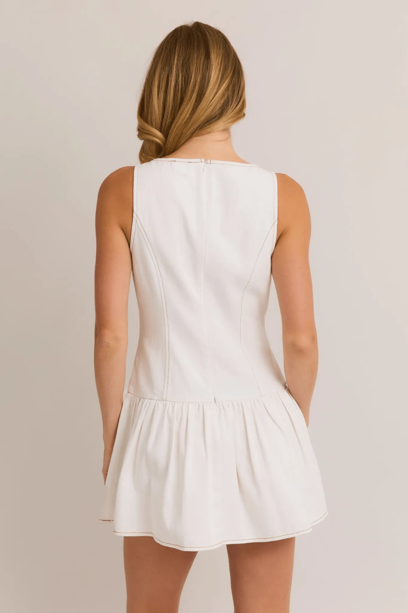 Lively Boat Neck Denim Dress in White
