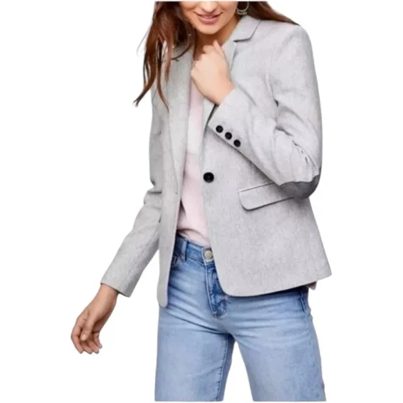 Loft Women's Size 4 Herringbone Knit Blazer Jacket Single Breasted Elbow Patches