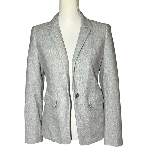 Loft Women's Size 4 Herringbone Knit Blazer Jacket Single Breasted Elbow Patches