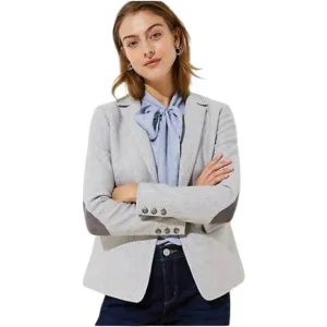 Loft Women's Size 4 Herringbone Knit Blazer Jacket Single Breasted Elbow Patches