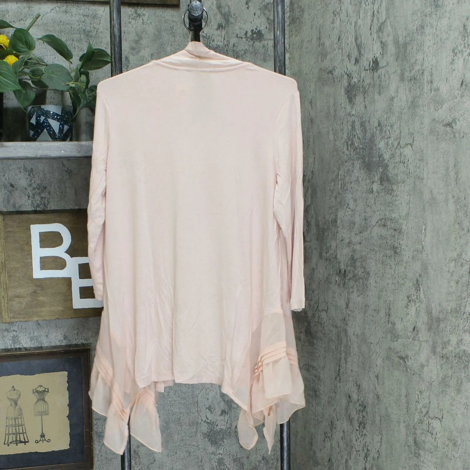 LOGO by Lori Goldstein Petite Knit Cardigan With Pleated Chiffon Hem