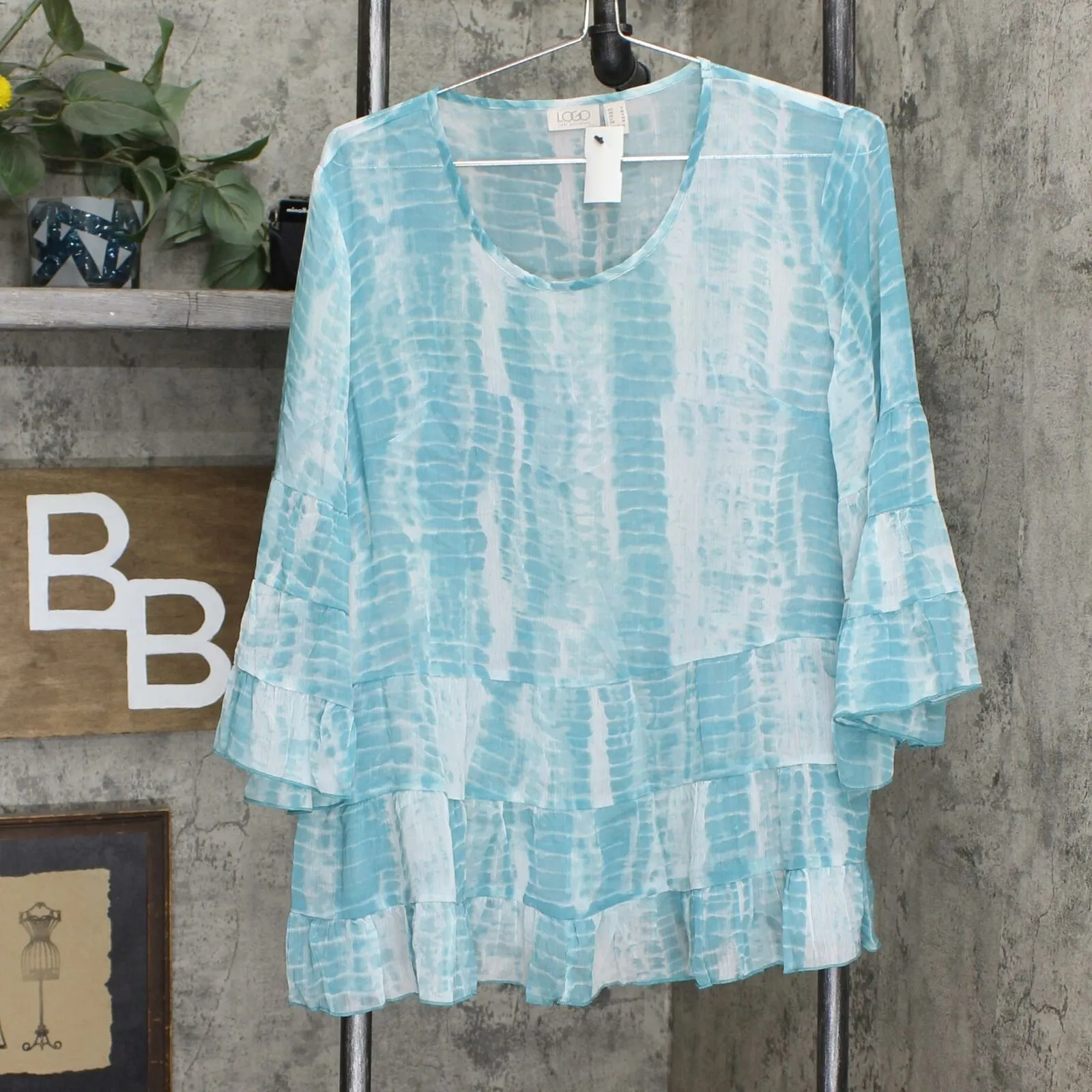 LOGO by Lori Goldstein Printed Chiffon Blouse With Tank Top