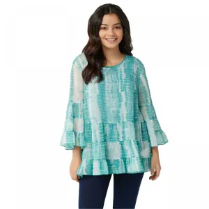 LOGO by Lori Goldstein Printed Chiffon Blouse With Tank Top