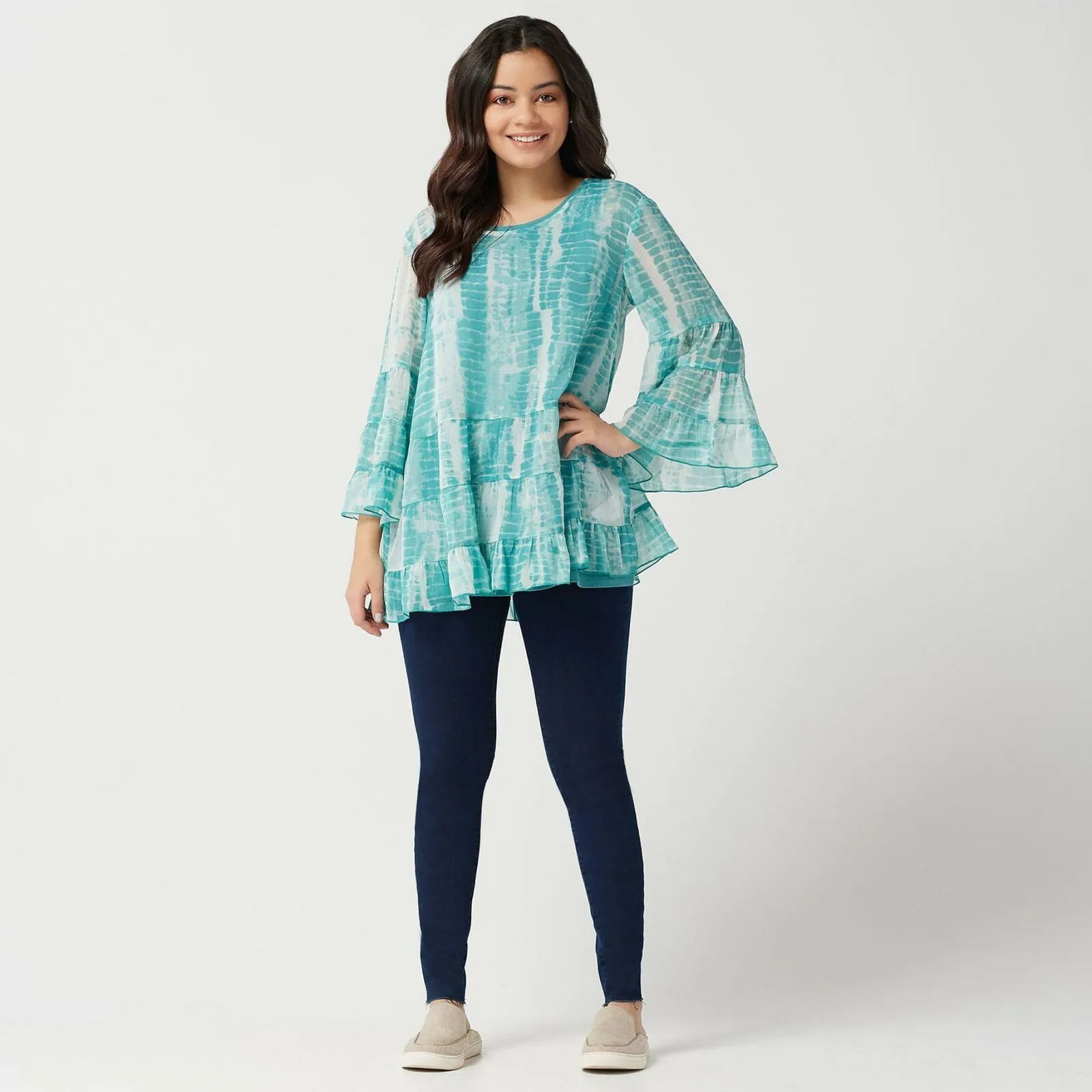 LOGO by Lori Goldstein Printed Chiffon Blouse With Tank Top