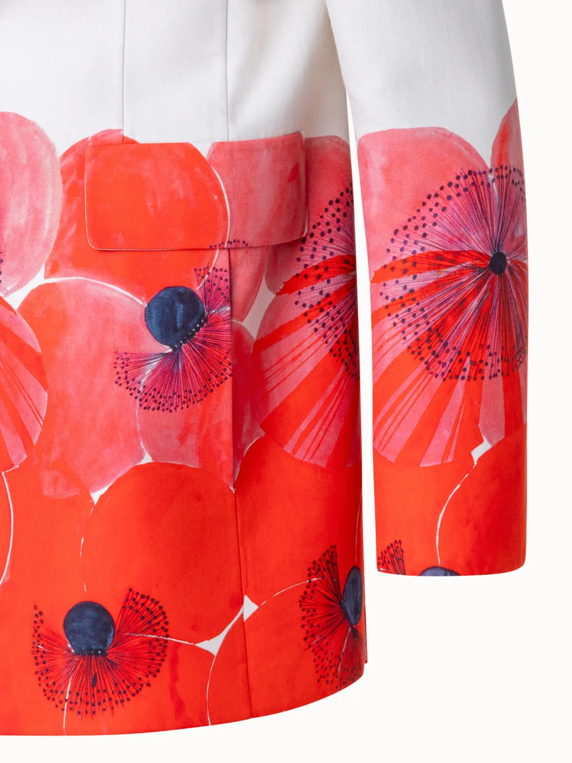 Long Double-Face Jacket with Poppy Print