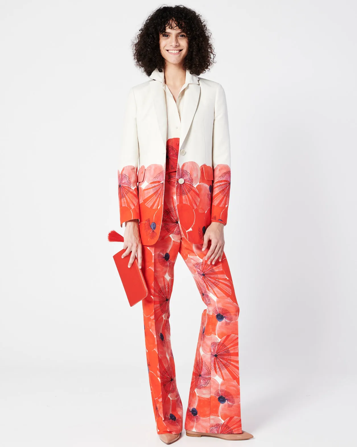 Long Double-Face Jacket with Poppy Print