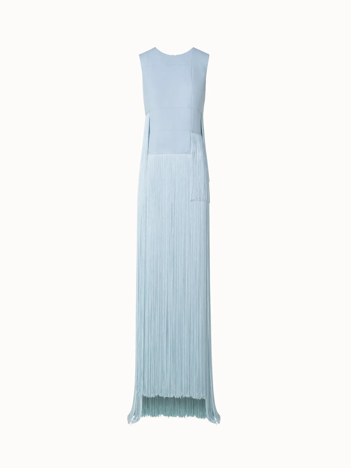 Long Silk Gown with Asymmetrical Fringes