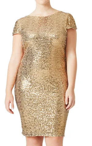MACloth Cap Sleeves Sequin Short Bridesmaid Dress Gold Cocktail Formal Gown